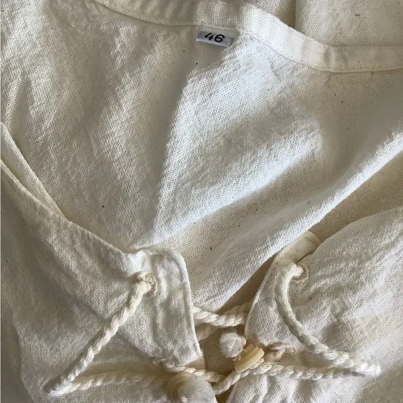 Vintage poet prairie blouse, cotton, linen, size 46 - Picture 8 of 9